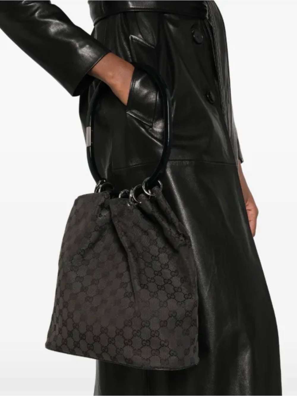 Gucci 1999 GG Black Patterned Shoulder Bag - Picture 2 of 7